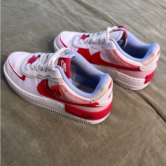 Nike Air Force 1 Shadow Cracked Leather White-Red Women's Size 6 - Picture 4 of 10